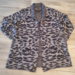 DKNY Womens Gray Animal Print Long Sleeve Open Cardigan Sweater Med Large